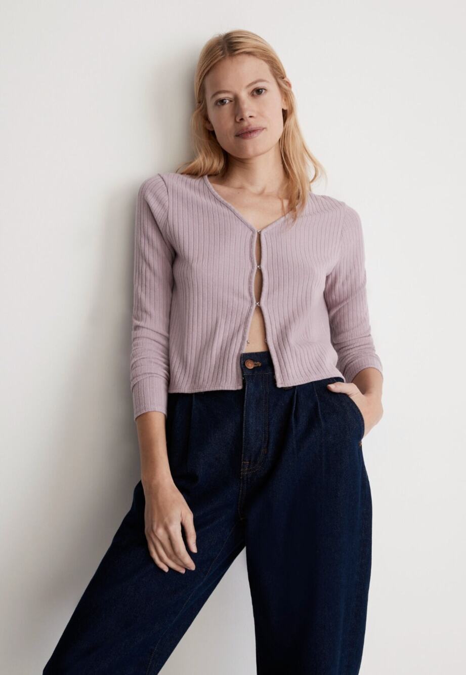 MADEWELL Ribbed Crop Light Purple Cardigan NI104 // XL